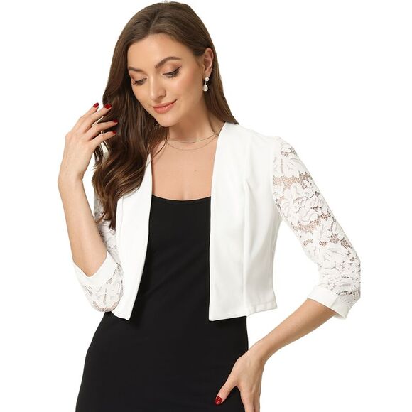Lace Bolero Shrug Dress Wedding Open Front Panel Lace Cardigan White - Picture 1 of 6